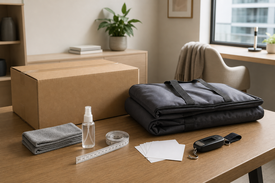Plain parcel, storage bag, cloths, measuring tape and luggage scale for planning sex doll lifting, cleaning and storage