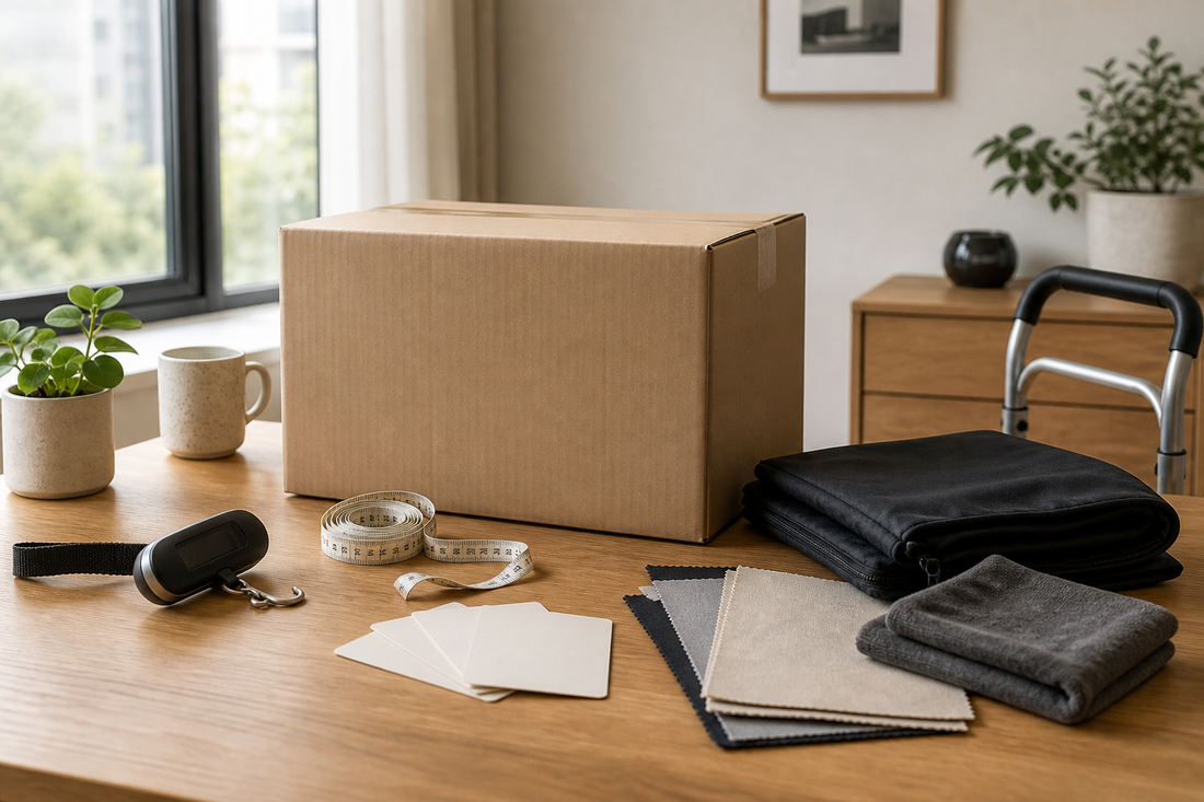 Plain parcel, luggage scale, measuring tape, blank cards and storage bag for planning full-size sex doll weight