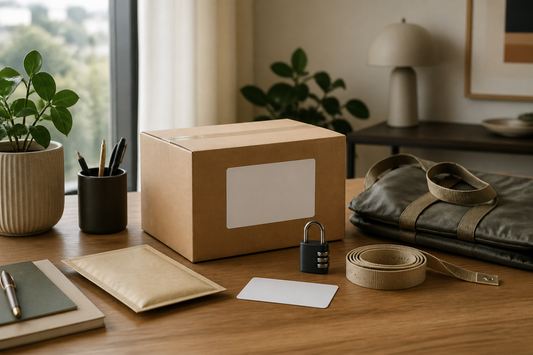 Plain parcel with blank label, envelope, padlock and storage bag for checking sex doll shipping label privacy