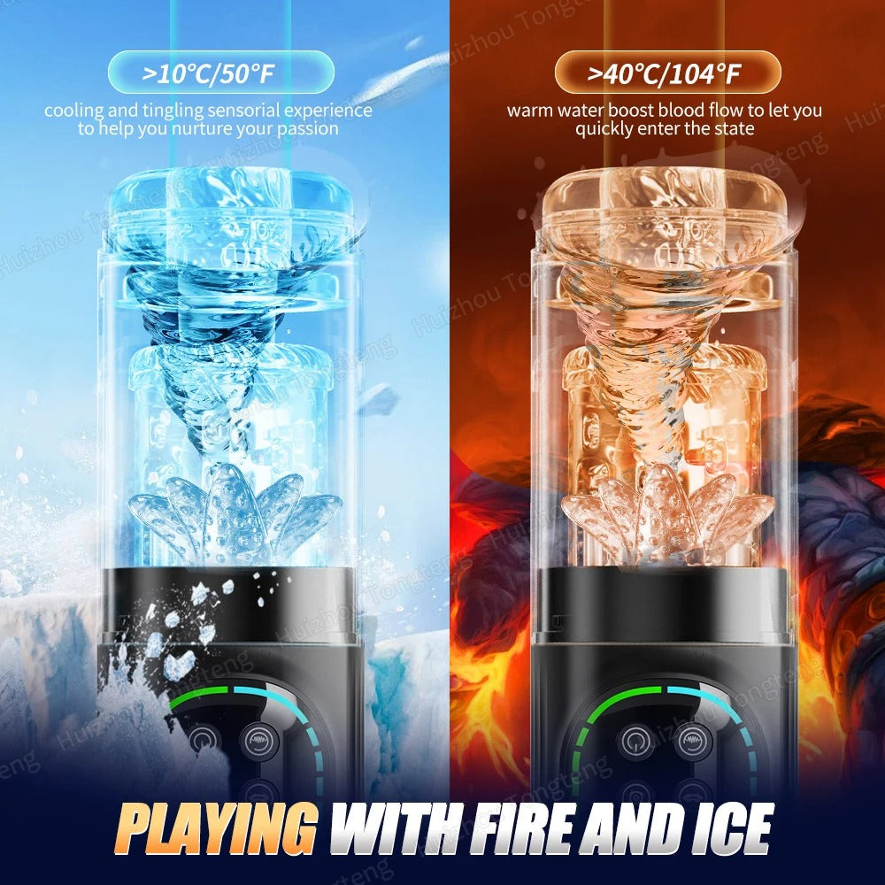 Fire & Ice Smart Male Pleasure Device – Cold & Heat Sensation, 11-in-1 Ultimate Stimulation with Suction, Licking, Rotation, Thrusting & Vibration