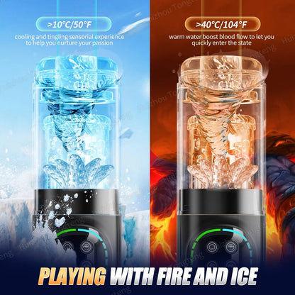 Fire & Ice Smart Male Pleasure Device – Cold & Heat Sensation, 11-in-1 Ultimate Stimulation with Suction, Licking, Rotation, Thrusting & Vibration