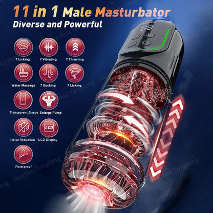 Fire & Ice Smart Male Pleasure Device – Cold & Heat Sensation, 11-in-1 Ultimate Stimulation with Suction, Licking, Rotation, Thrusting & Vibration