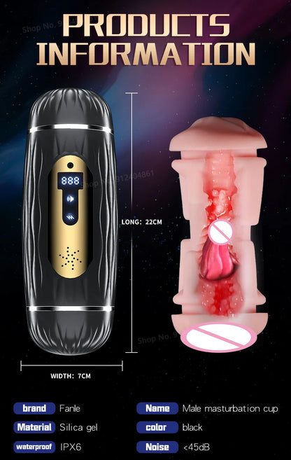 Dual Channel Vibrating & Heating Male Masturbation Cup, Top Male Sex Toy